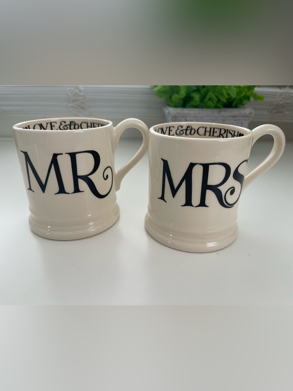 Pair of Emma Bridgewater Mr & Mrs Toast &
Marmalade Mugs Marriage Vows